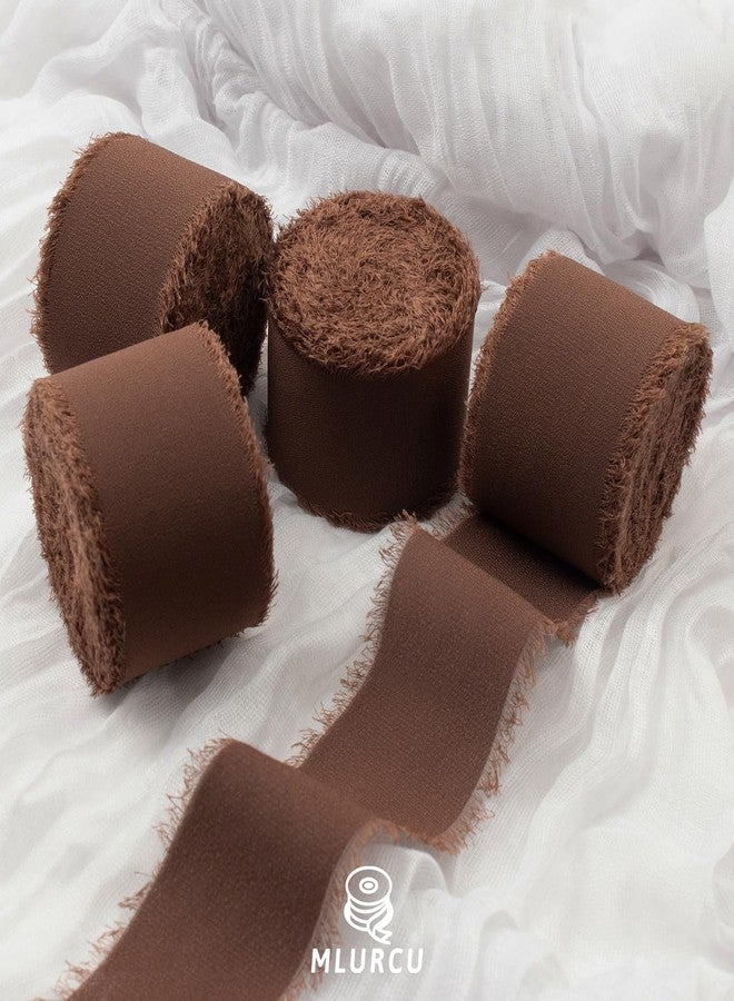 Mlurcu Brown Chiffon Ribbon 1.5 Inch x 40Yds - Dark Boho Frayed Silk Ribbon for Wrapping, Wedding Invitation, Bridal Flower Bouquet - Image 4